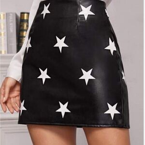 Black Star Print Faux leather Women's Skirt